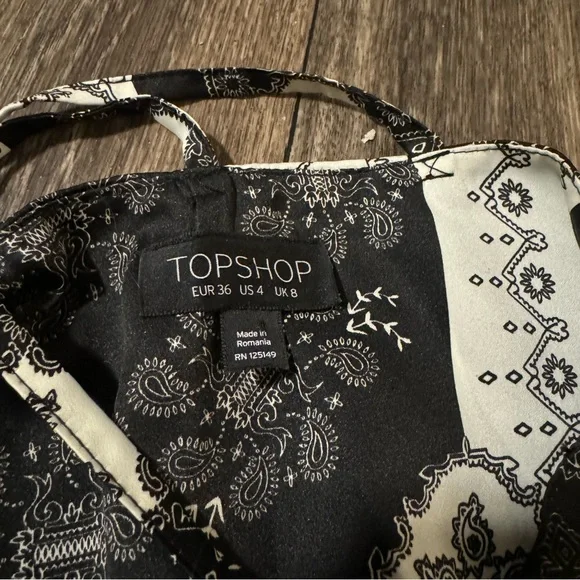 NWOT TOPSHOP black & white paisley midi faux satin dress - Picture 6 of 8